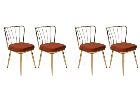 Set scaune 4 piese, Nmobb, Yıldız-925 V4, Metal, Tigla Roșu / Auriu