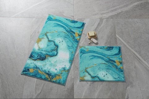 Set 2 covorase de baie Marbling, Confetti, 50x57 cm/57x100 cm, turcoaz