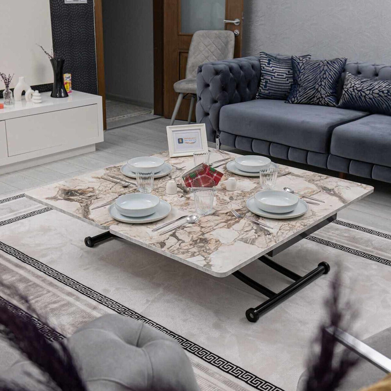 Masuta de cafea, Hanah Home, Juppo Int, MDF, Marmură albă/neagră — imaginea 4
