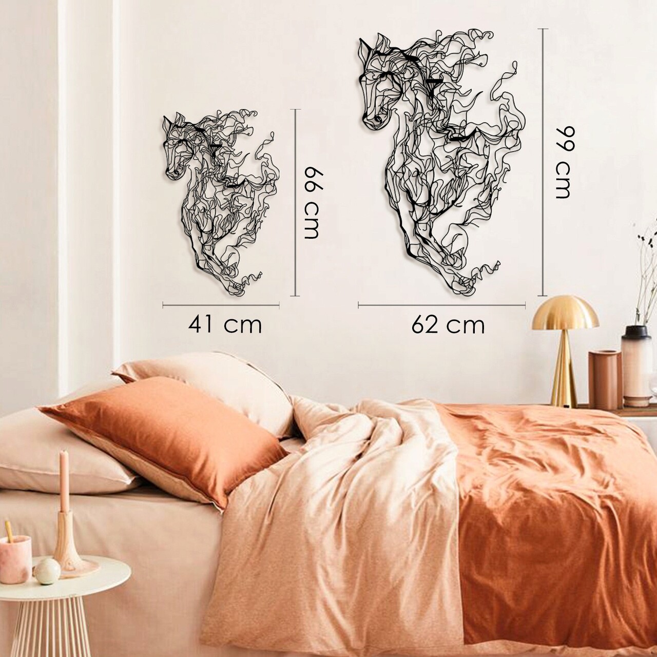 Decoratiune de perete, Metal Horse Line Art, Otel, Dimensiune: 66 x 41 cm, Negru - 1 | YEO