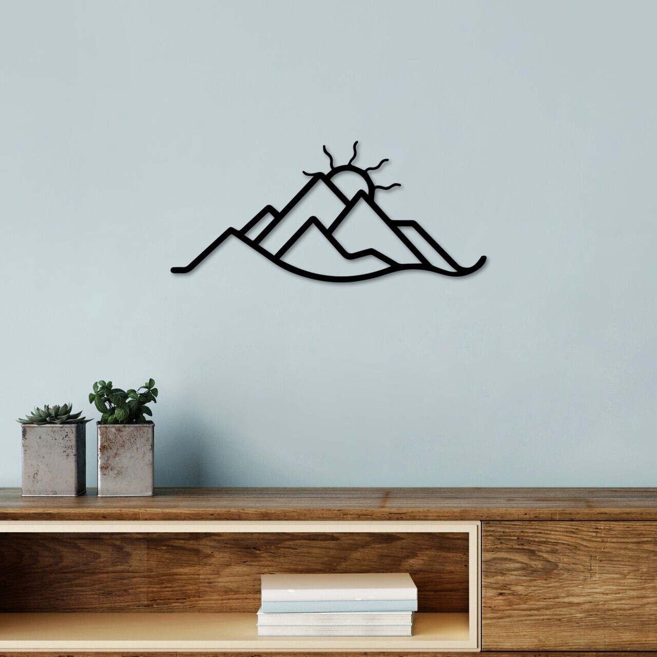Decoratiune de perete, Mountain and Sun, Dimensiune: 60 x 26 cm, Negru — imaginea 2
