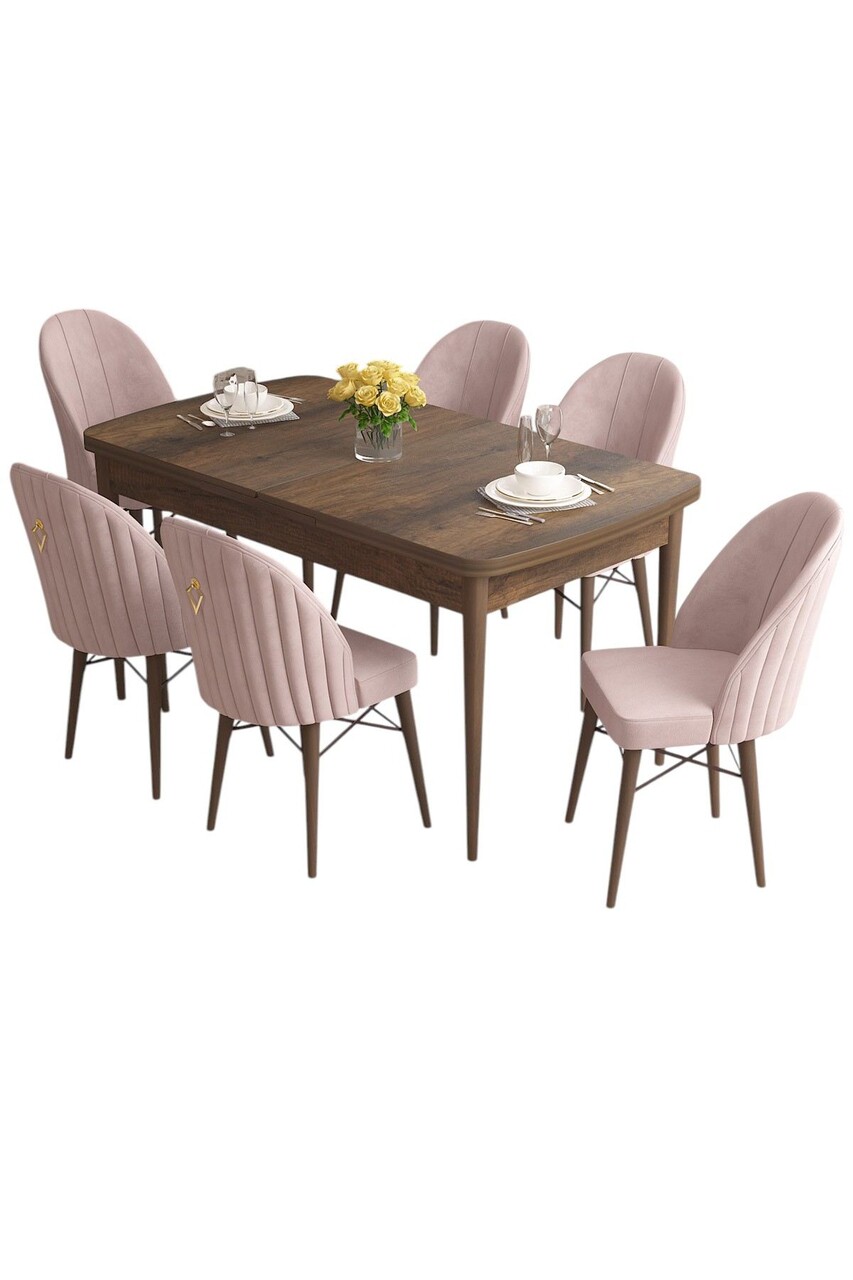Set masa extensibila si scaune, Hanah Home, Roz, Baroc / Roz - view 2