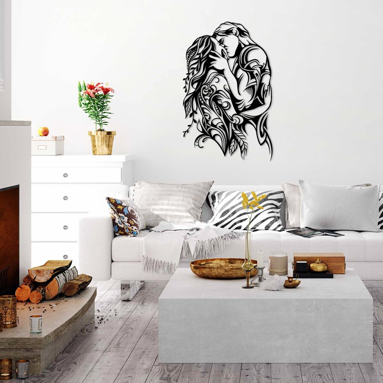 Decoratiune de perete, Kiss, Dimensiuni: 78 x 50 cm, Negru — imaginea 4