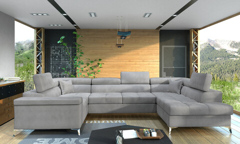 Coltar extensibil dreapta 6 locuri ELTAP, Th-22, Thiago, 342x208x88 cm, lemn/poliester, gri deschis