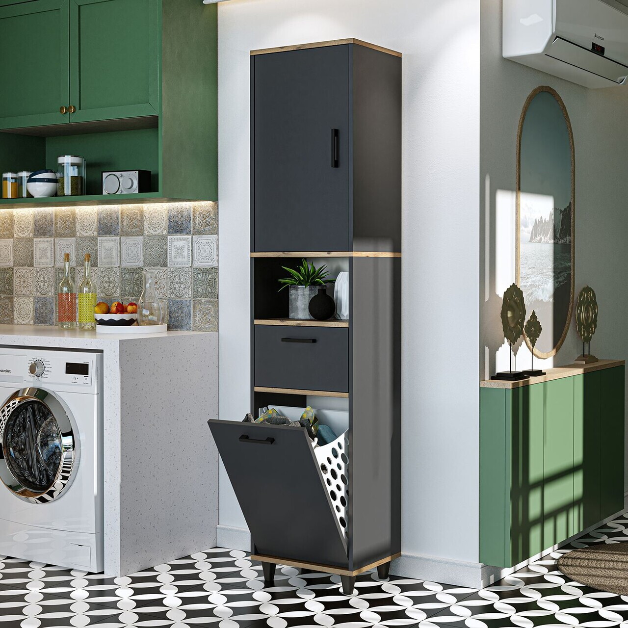 Dulap multifunctional, Hanah Home, 2533, 45x200x35 cm, PAL MELAMINAT, Antracit / Pin Atlantic — imaginea 4