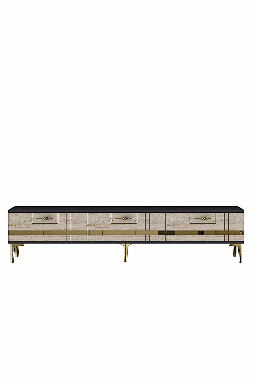 Comoda TV, Hanah Home, Ilay, 180x41x30 cm, Antracit / Travertin / Auriu — imaginea 5