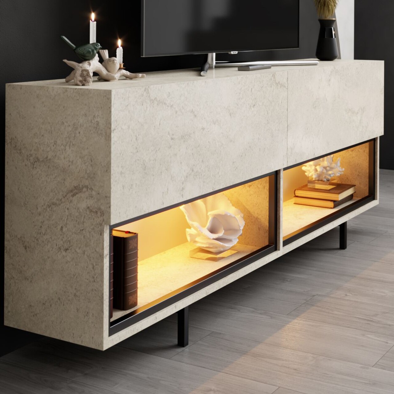 Comoda TV, Hanah Home, Ekol Down, 180x67x32 cm, Travertin - view 4