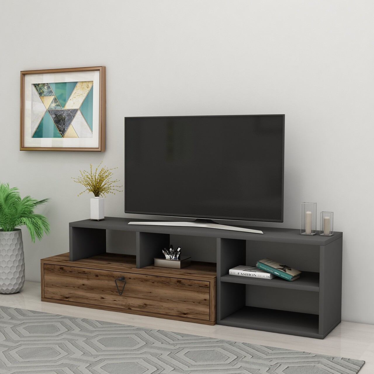 Comoda TV, Arnetti, Duru, PAL, Nuc deschis / Antracit - 2 | YEO