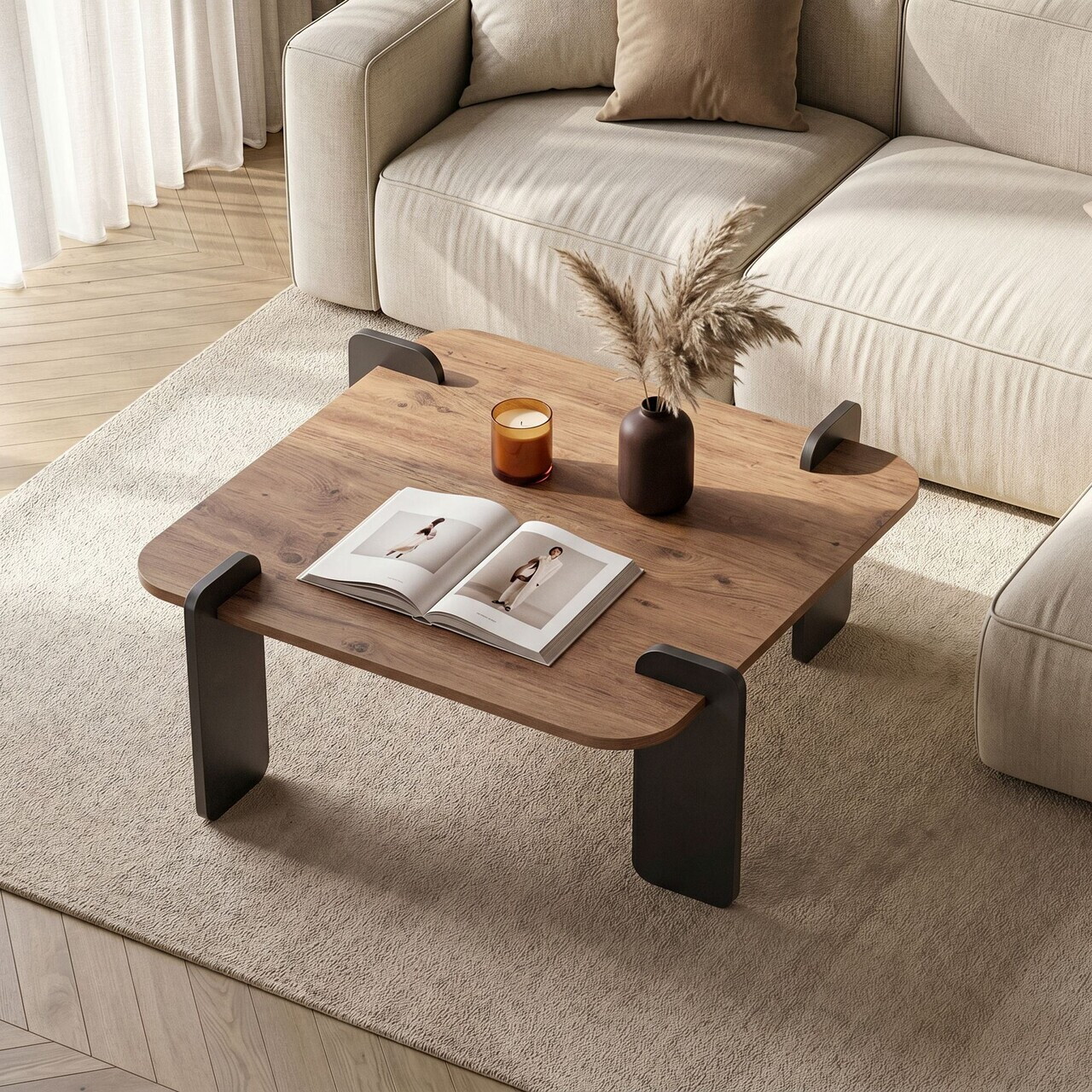 Masuta de cafea, Hanah Home, Marais, 90x35x90 cm, PAL, Pin Atlantic / Antracit — imaginea 2