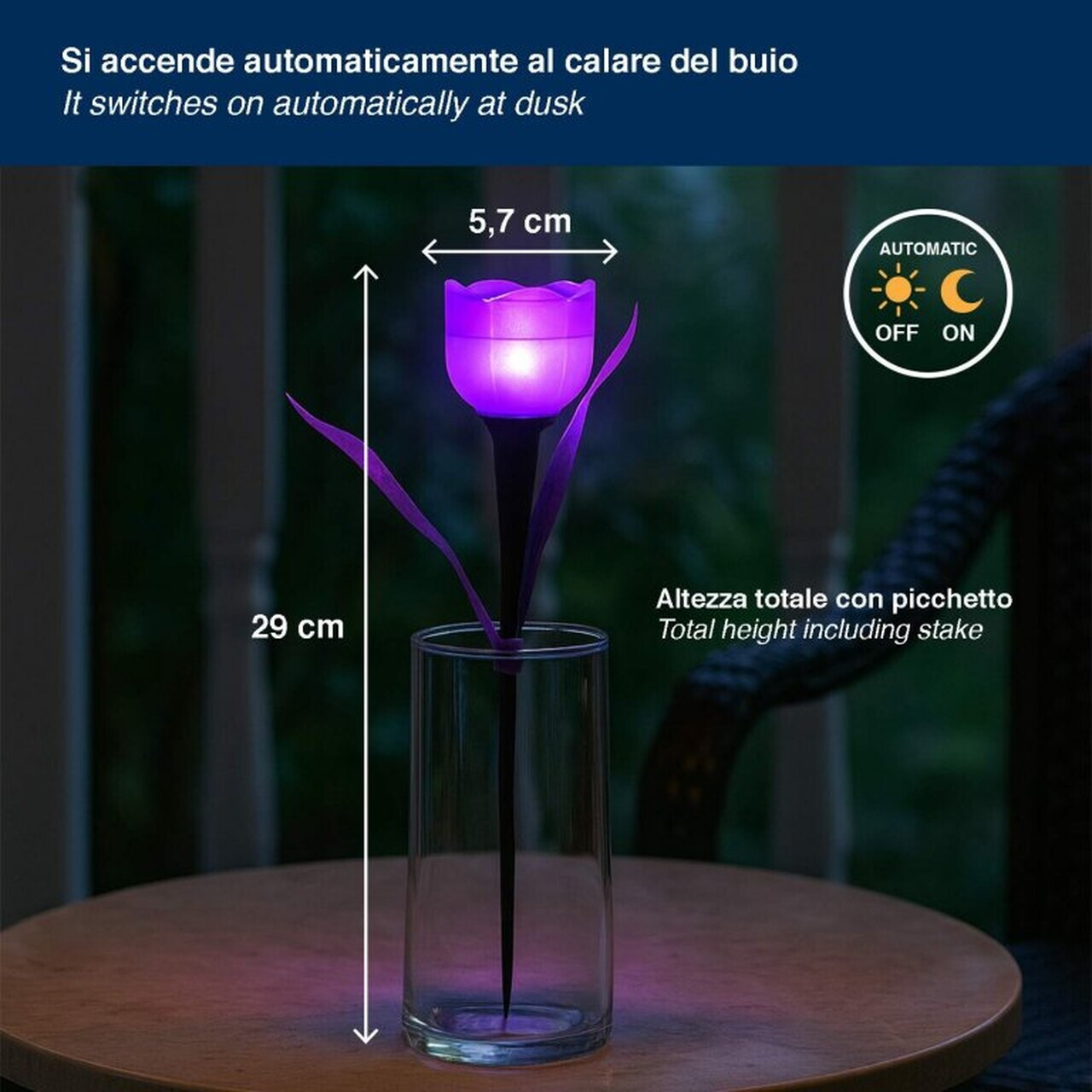 Set 4 lampi solare Tulipano, Beper, IP44, 5.7x29 cm, plastic, multicolor — imaginea 5