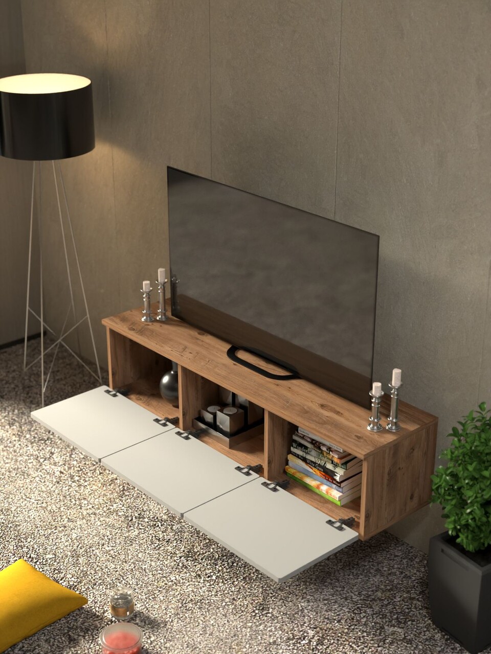 Comoda TV, Hanah Home, Lunera 135, 135x32x35 cm, PAL, Pin Atlantic / Alb - view 3