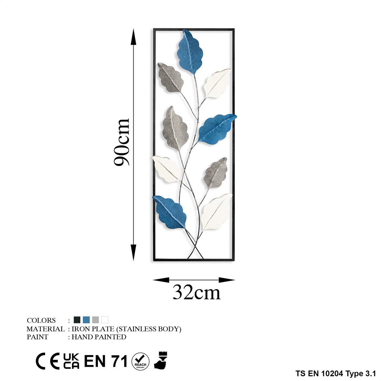 Decoratiune de perete, Fagus 2, Metal, Dimensiune: 32 x 90 cm, Multicolor