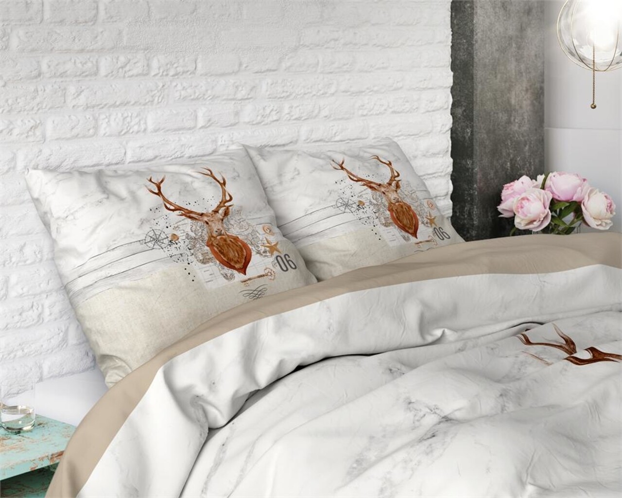 Lenjerie De Pat Dubla Christmas Deer, Dreamhouse, 3 Piese, 200x220 Cm, 100% Bumbac, Multicolora