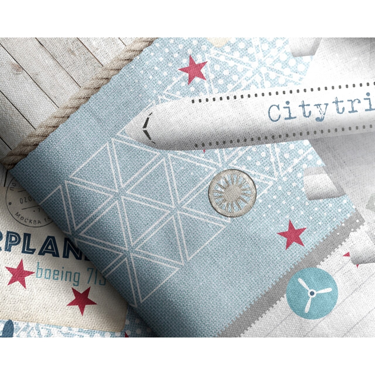 Lenjerie De Pat Pentru O Persoana, Airplane 713 Blue, Royal Textile, 2 Piese, 140 X 200 Cm, 100% Bumbac, Multicolora