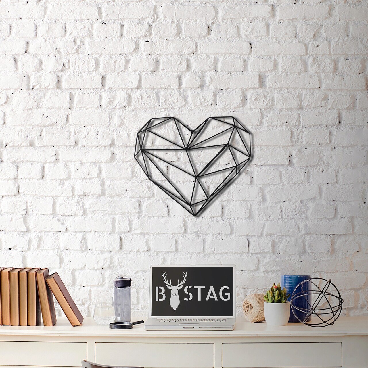 Decoratiune de perete, Heart, Metal, Dimensiune: 37 x 40 cm, Negru - 2 | YEO