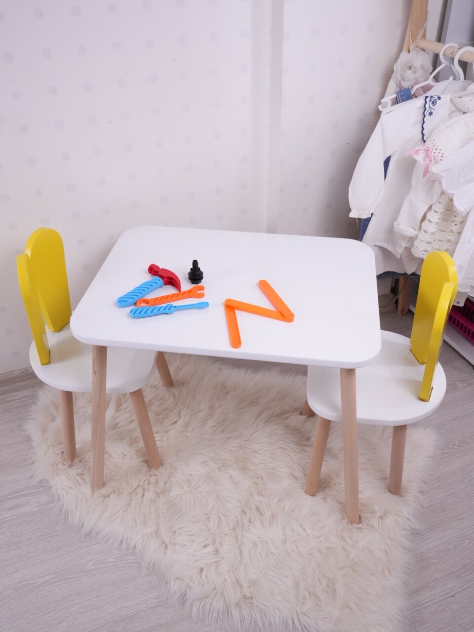 Set masa si scaun pentru copii, Bambini, Bunny One Chair Set, Galben/Alb - 1 | YEO