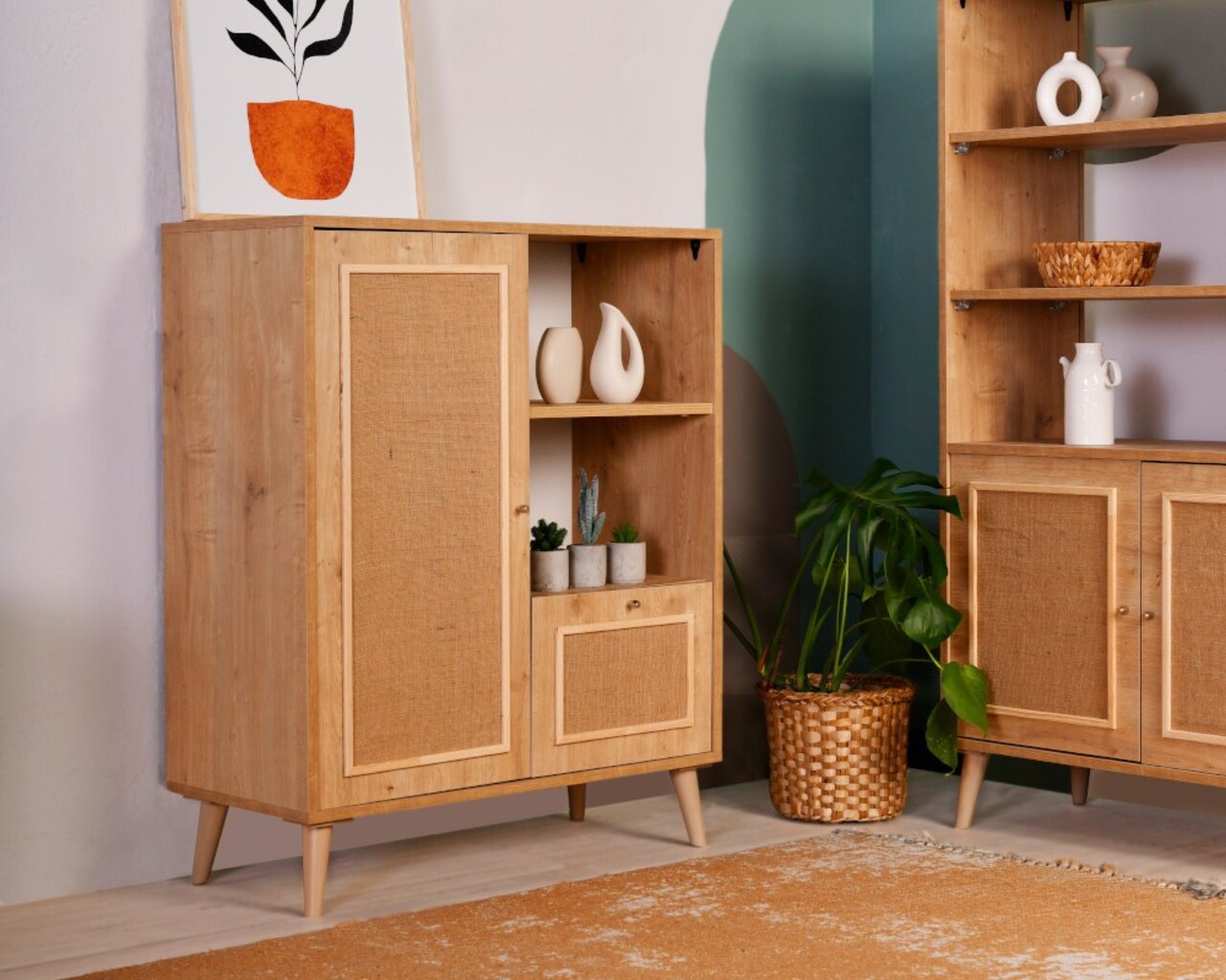 Dulap multifunctional, Wolina, Jüt Multi, 40x90x110 cm, Lemn de carpen, Stejar - 1 | YEO
