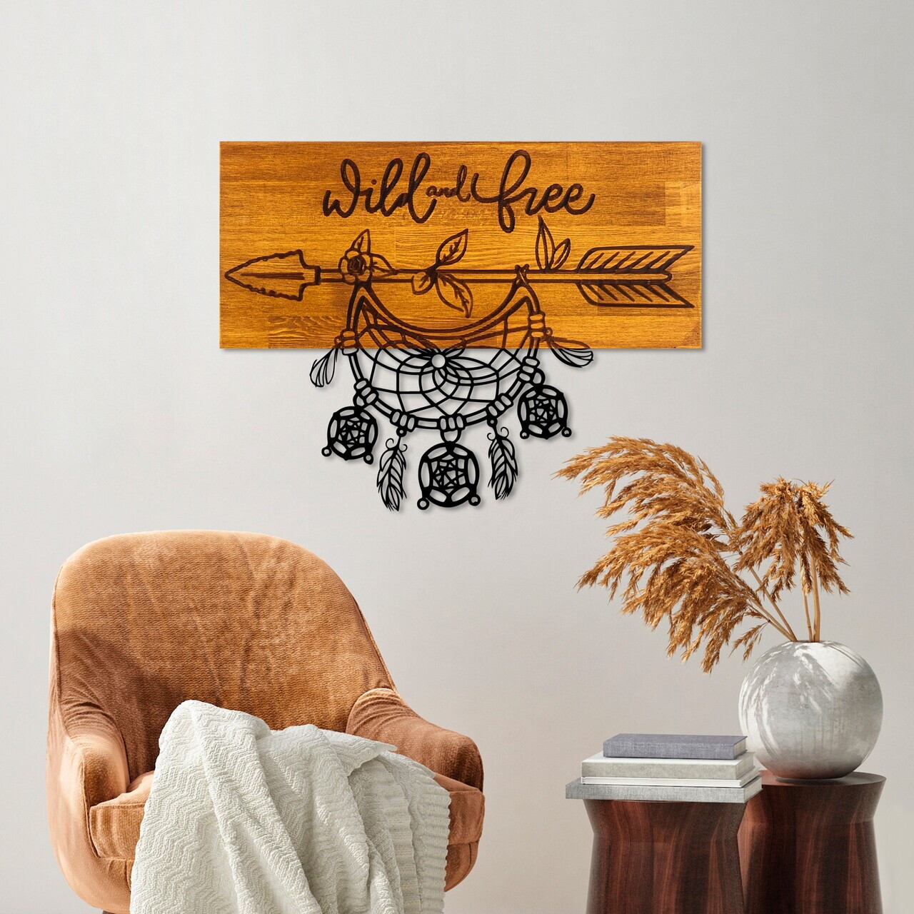 Decoratiune de perete, Wild and Free, Lățime: 58 cm Înălțime: 45 cm Adâncime: 3 cm, Nuc / Negru — imaginea 2