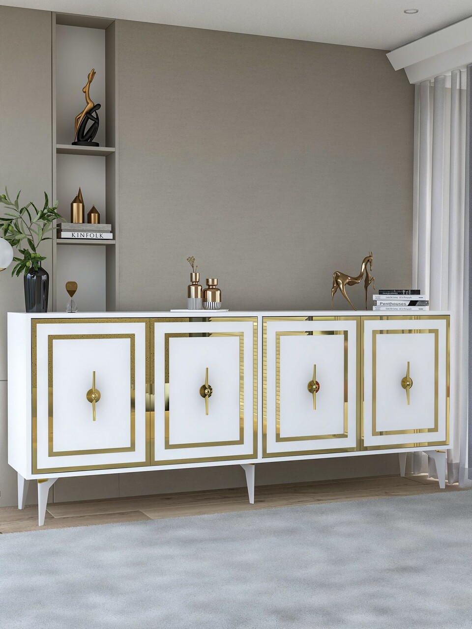 Consola, Hanah Home, Samba, 180x78.6x35 cm, PAL , Alb/Auriu - view 2