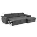Coltar extensibil dreapta cu 3 tetiere si lada, Emily, L.272 l.175, stofa, PRM96 gri inchis