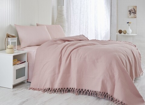 Cuvertura de pat dubla, Saheser, 122 – Dusty Rose, 220×240 cm, 100% bumbac, 340 gr/m², roz mezoni.ro
