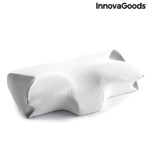 Perna cervicala viscoelastica, InnovaGoods, Conforti, contur ergonomic, 62 x 36 x 14 cm, alb/gri alb/gri