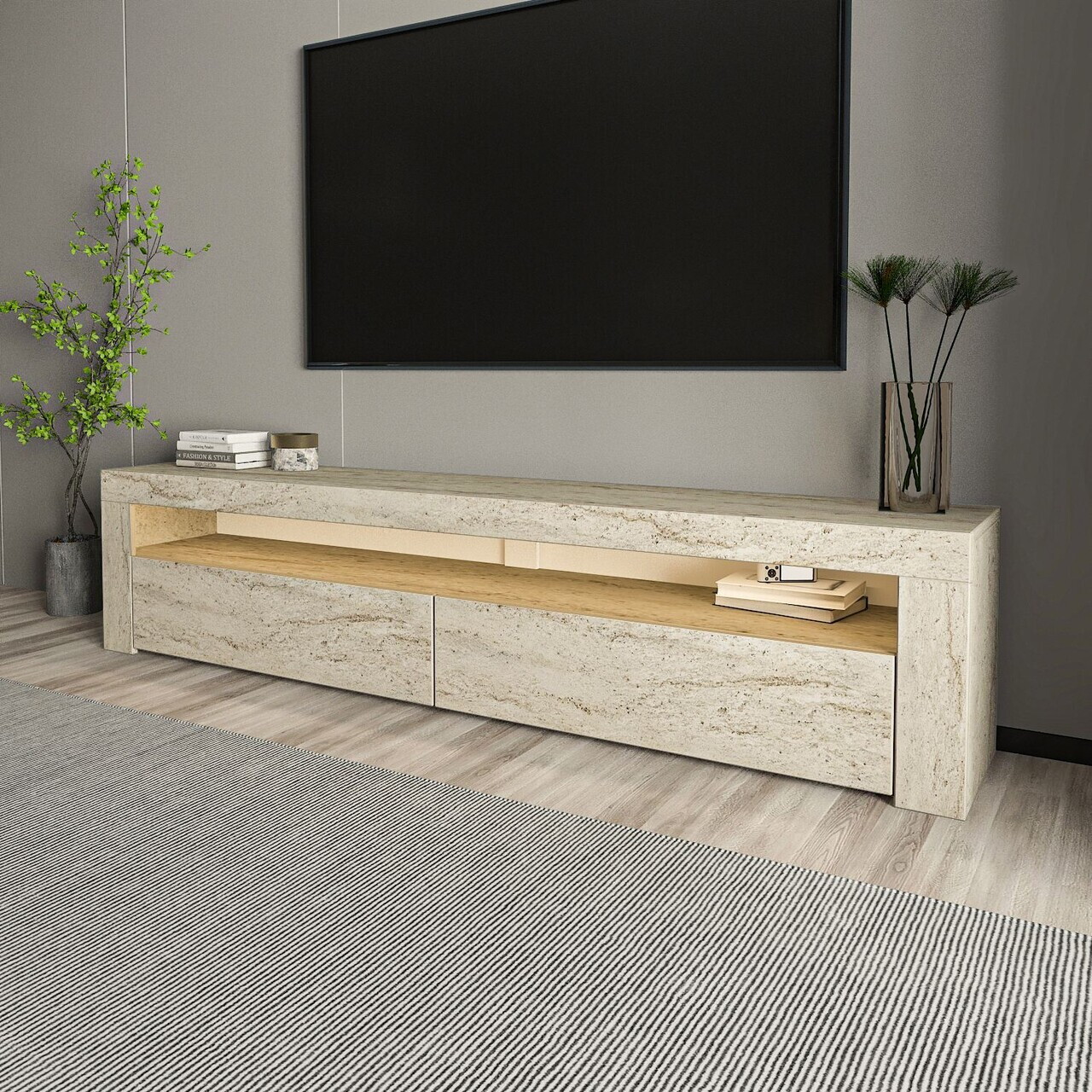 Comoda TV, Hanah Home, Batı, 150x46.8x36.8 cm, PAL, Travertin — imaginea 4
