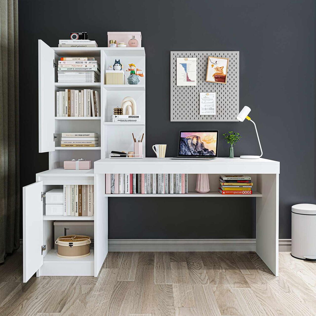 Birou, Hanah Home, Nora Left, 160x157.8x60 cm, PAL, Alb — imaginea 5