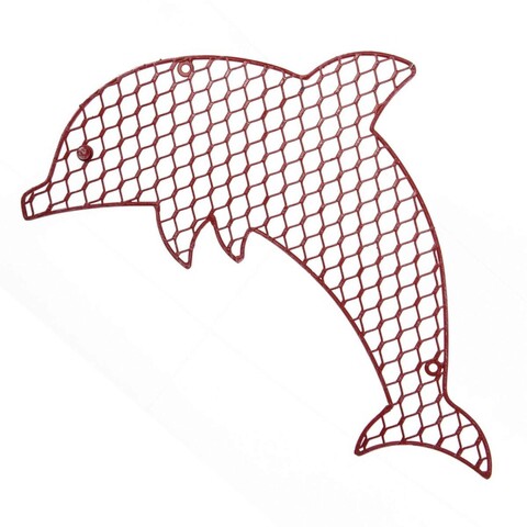 Decoratiune de perete outdoor mesh dolphin, 41.9 x 27.3 cm, metal, rosu