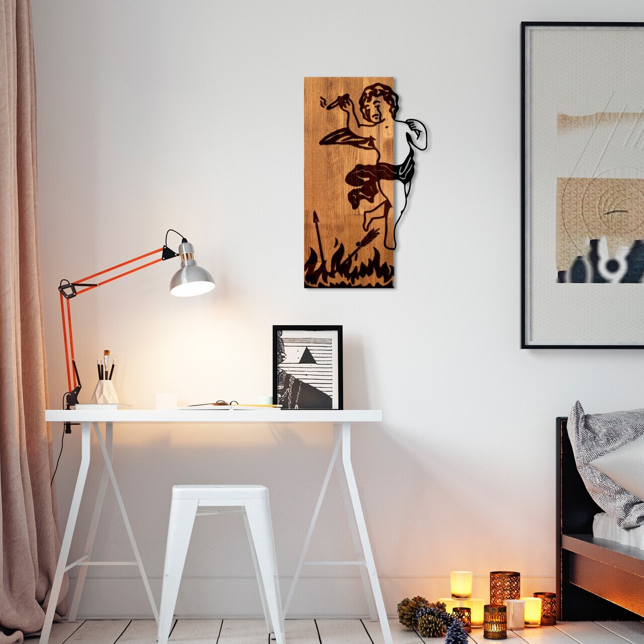 Decoratiune de perete, Fallen Eros, Latime: 35 cm, Nuc / Negru — imaginea 4