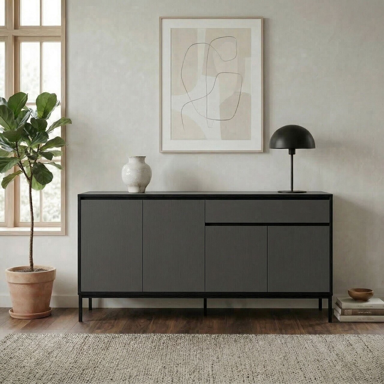 Consola, Hanah Home, Lorenza, 180x80x40 cm, PAL, Antracit / Negru lemn / Negru — imaginea 2