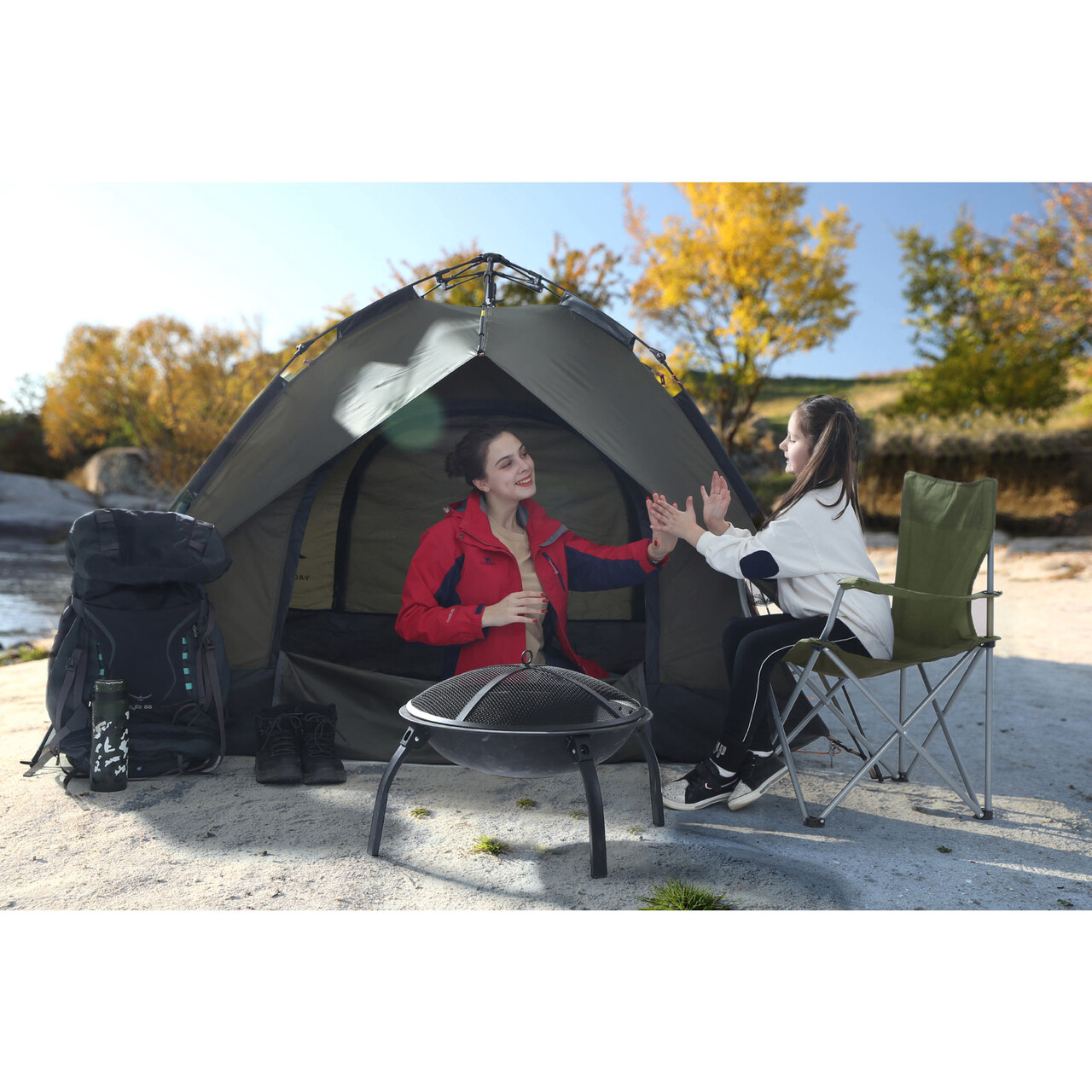 Set 2 scaune pliabile pentru camping, Songmics, 84x52x81 cm, max 120 kg, tesatura Oxford 600D/otel, verde - view 5