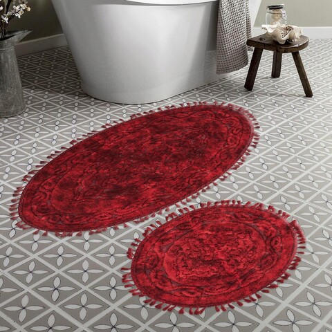 Set covorase de baie 2 piese, Alanur Home, COTTONKT000528, Bumbac, Rosu claret