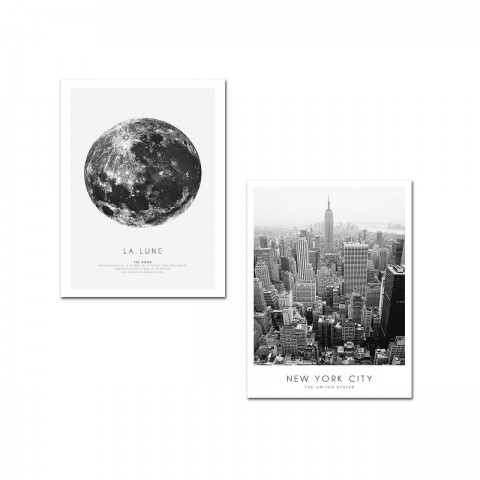Set 2 tablouri decorative, Alpha Wall, La Lune in NY, 30x40 cm