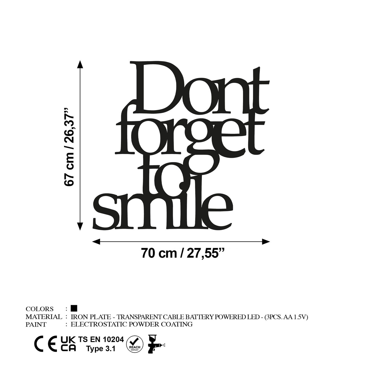 Decoratiune de perete, Dont Forget To Smile 183, Dimensiune: 67 x 70 cm, Negru - view 7