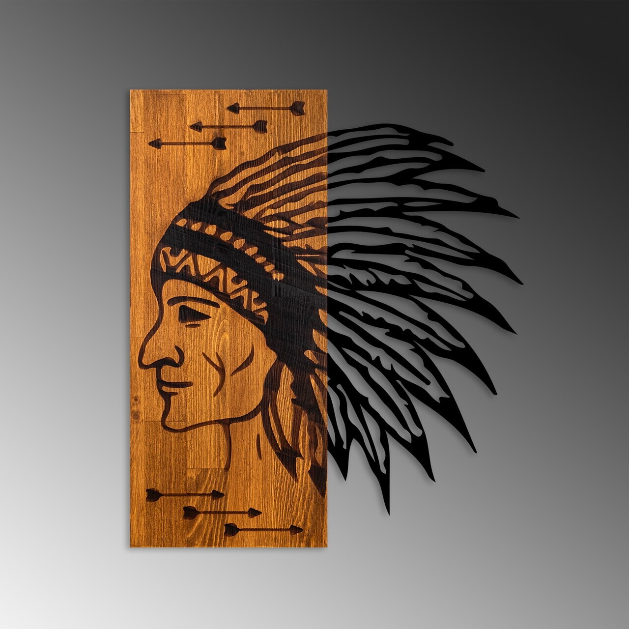 Decoratiune de perete, Apachi, Lățime: 50 cm Înălțime: 58 cm Adâncime: 3 cm, Nuc / Negru — imaginea 6