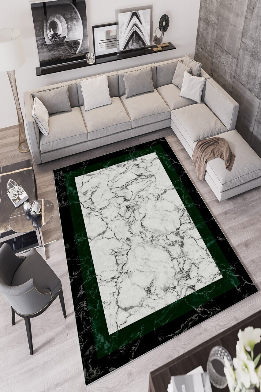Covor W848 100x200 cm Poliester Negru/Verde
