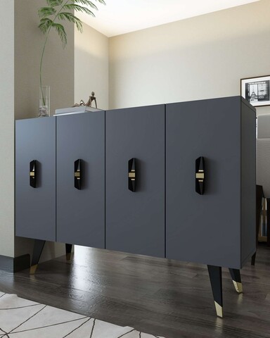 Consola, Hanah Home, 8170KM-32, 120x80x29.6 cm, PAL , Antracit / Negru / Auriu