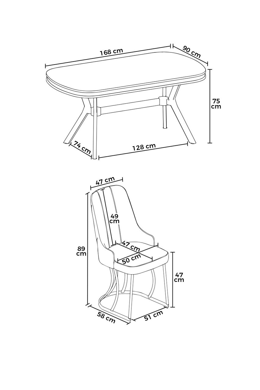 Set masa si scaune (7 piese), Hanah Home, Epal, Model de marmură albă / Auriu / Gri — imaginea 3