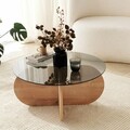 Masuta de cafea, Neostill, Bubble, 75x35x75 cm, Sticla temperata , Stejar / Fume