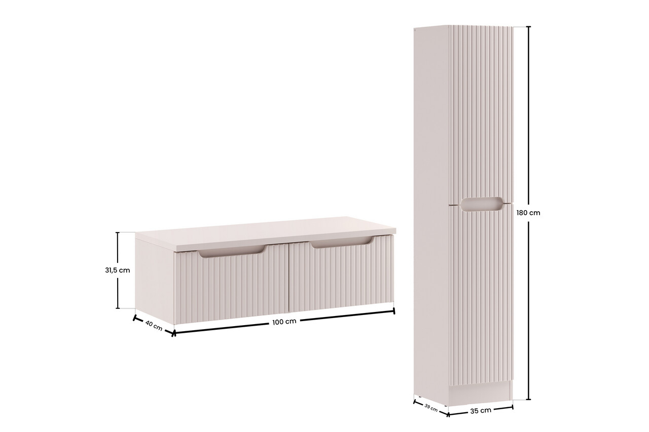 Set mobilier baie Nova Cashmere 100 cm, dulap inalt si masca dubla lavoar, Comad, MDF/PAL, casmir - view 2