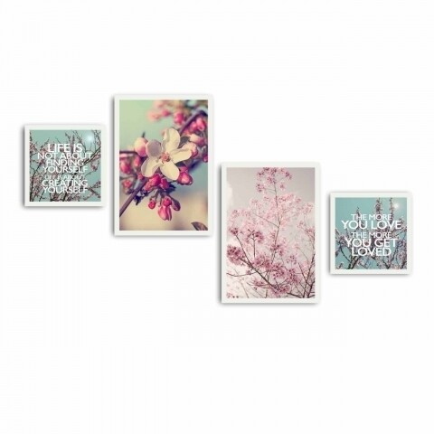 Set 4 tablouri decorative, Alpha Wall, Blossom, 30x30/35x50 cm