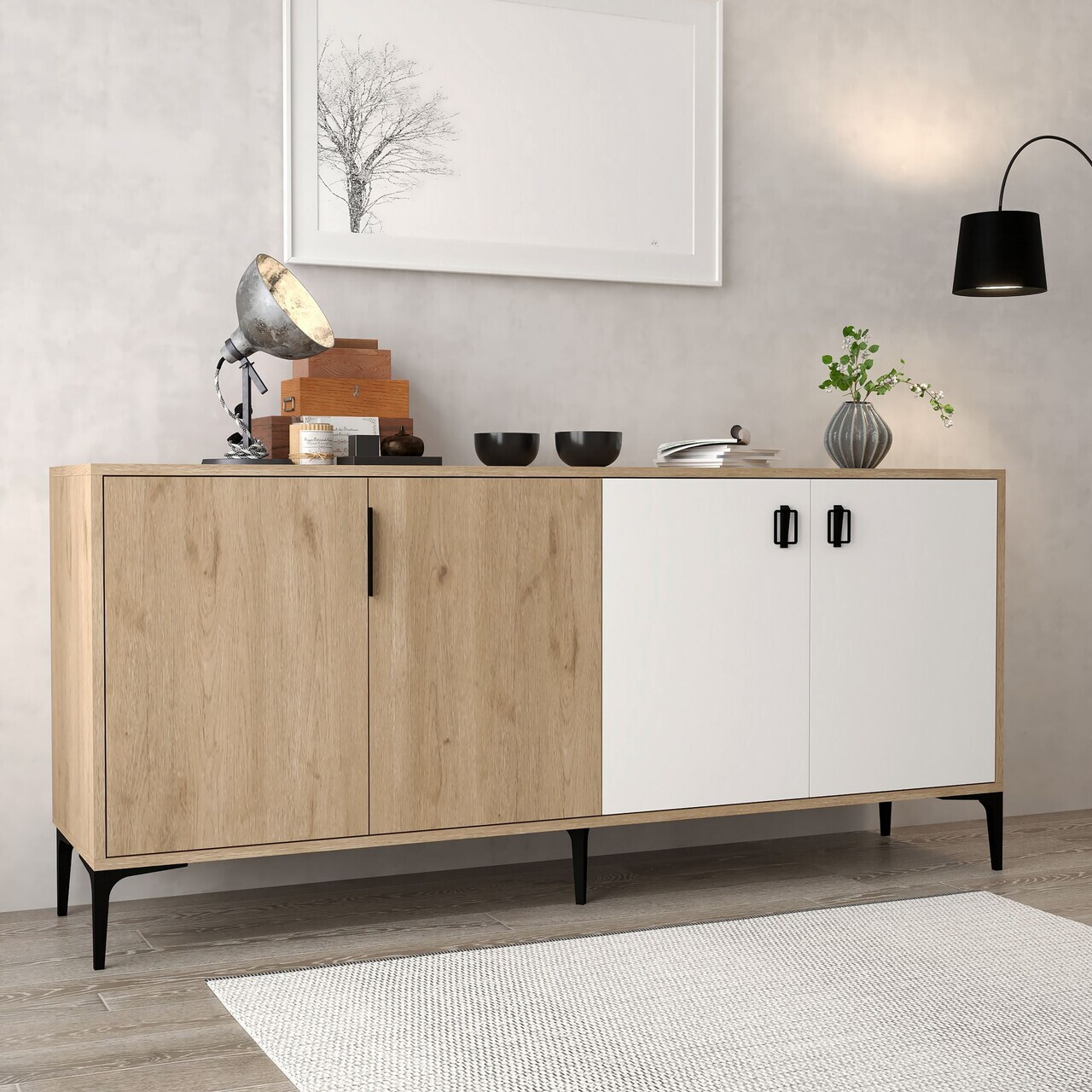 Consola, Hanah Home, Neva 4003, 180x81x44 cm, PAL, Stejar Safir / Alb — imaginea 4