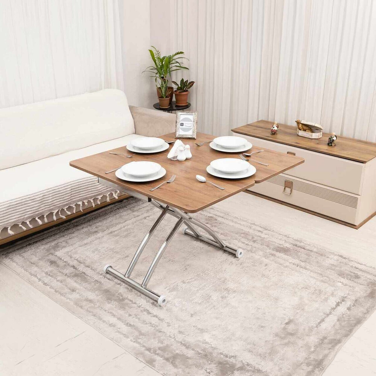 Masuta de cafea, Hanah Home, Mini Juppo Ext, MDF, Nuc / Crom — imaginea 3