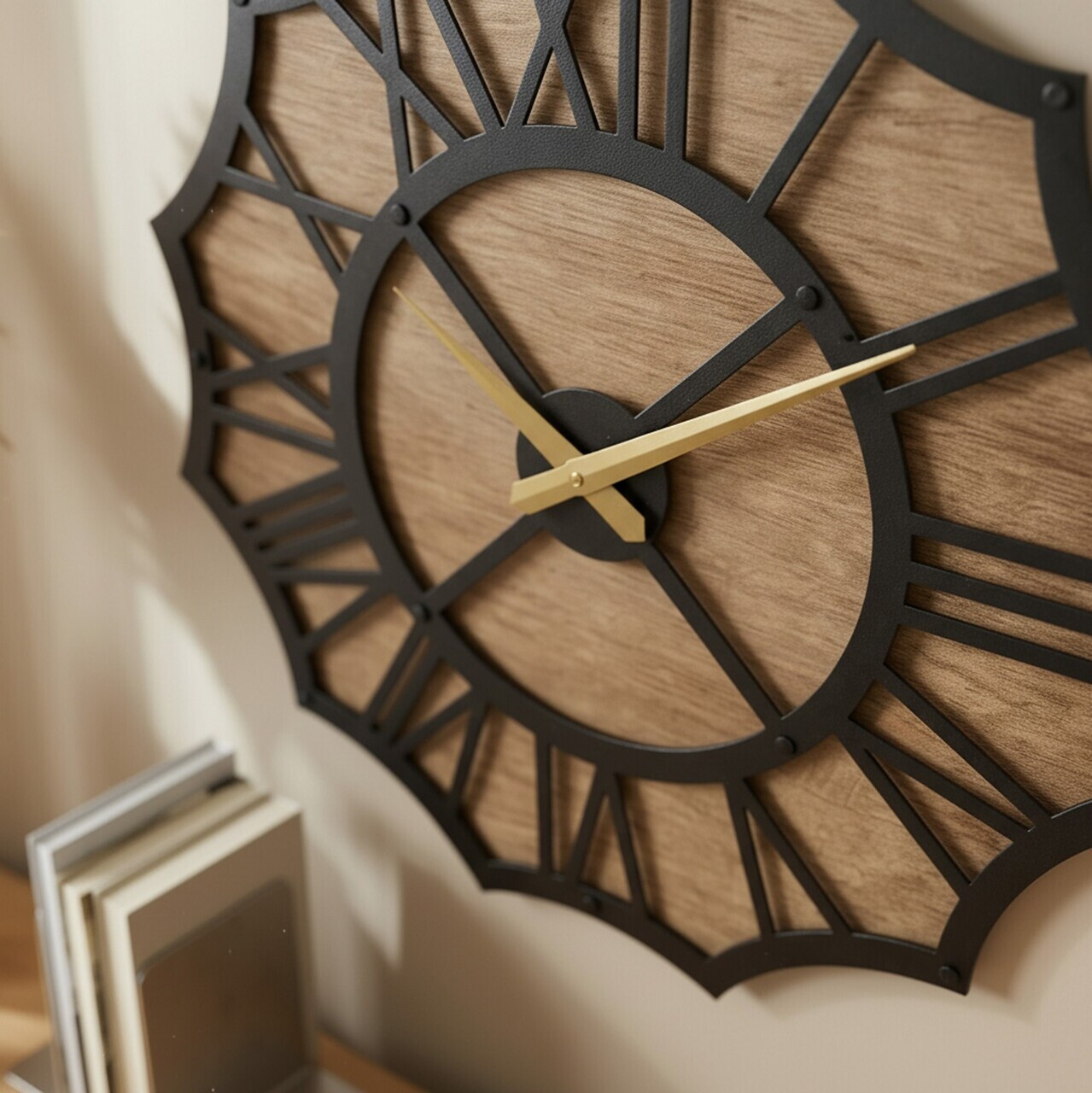 Ceas de perete, MET-MDF-UYART-2089, Dimensiune: 50 x 50 cm, Negru — imaginea 4
