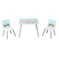 Set birou cu 2 scaune Cars, U-Grow, 60x60x44 cm / 26.8x26.8x51 cm, MDF/lemn de pin, alb/albastru