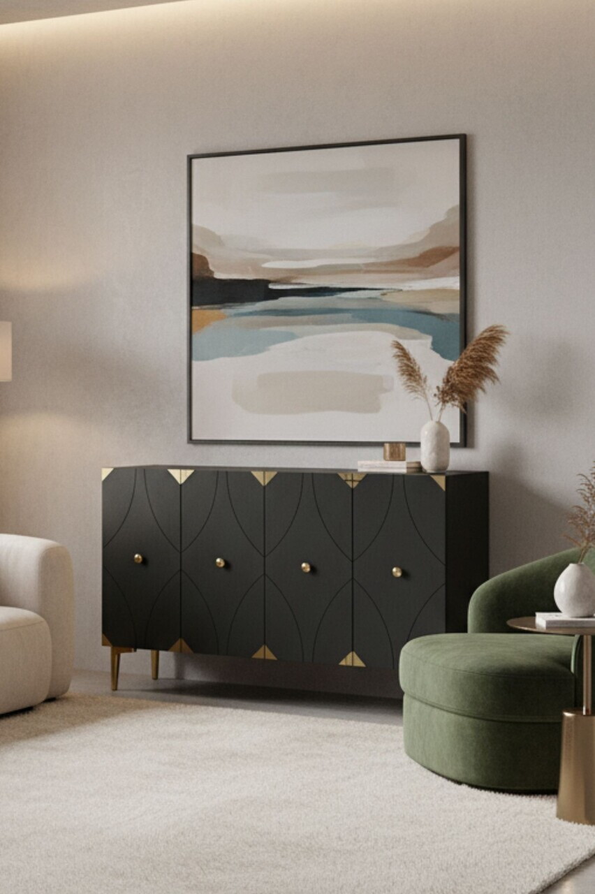 Consola, Hanah Home, Alfa 120, 120x75x32 cm, PAL, Antracit / Aur — imaginea 2