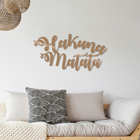 Decoratiune de perete, Hakuna Matata, Metal, 70 x 35 cm, Cupru