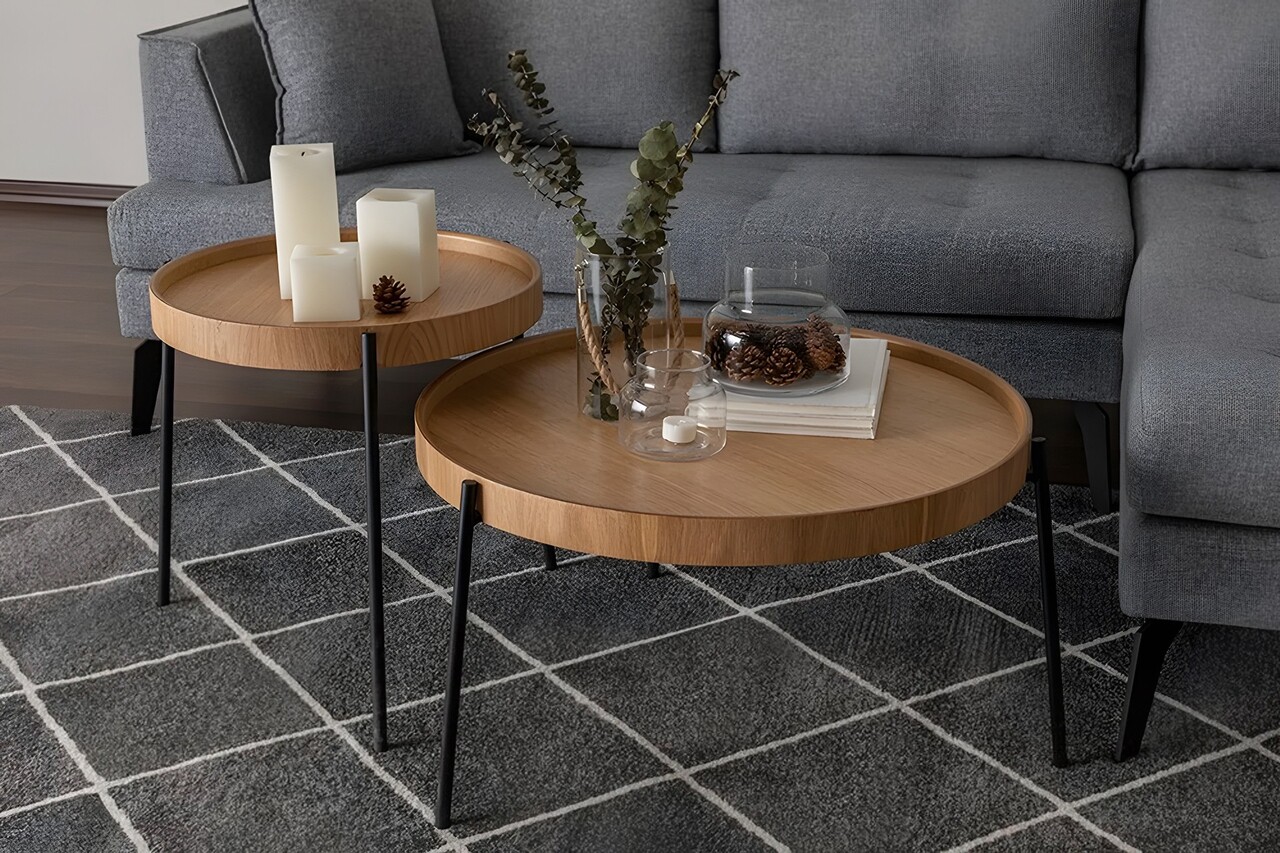 Set masute 2 piese, Howard, Ronda, MDF , Natural