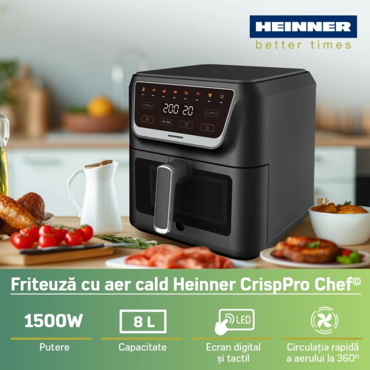 Friteuza Crisppro, Heinner, 1700W, 8L, negru